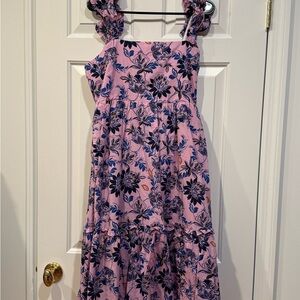 J. Crew Factory Pink Floral Ruffle-Shoulder Midi Dress